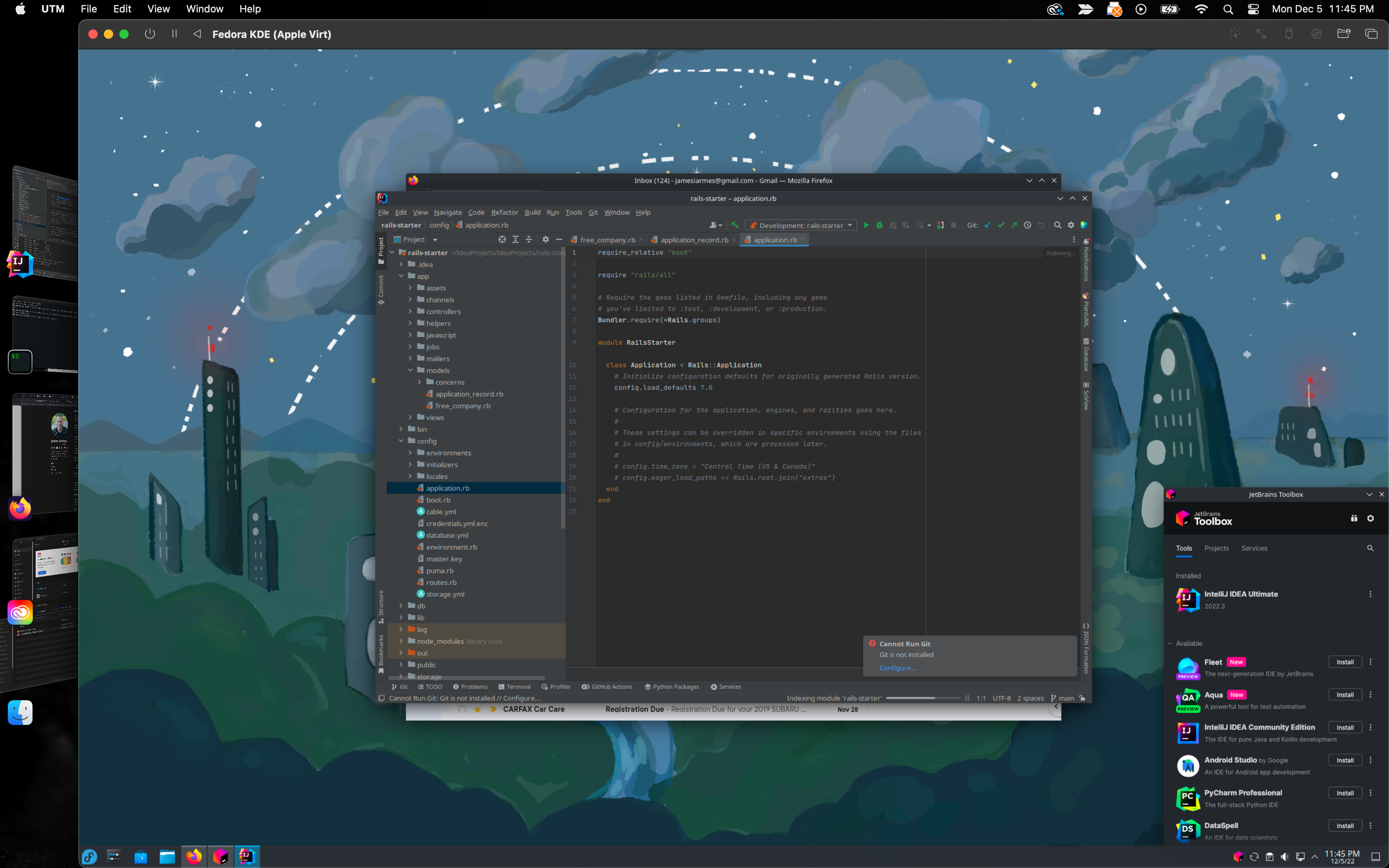 Screenshot of IDEA running on Fedora on macOS